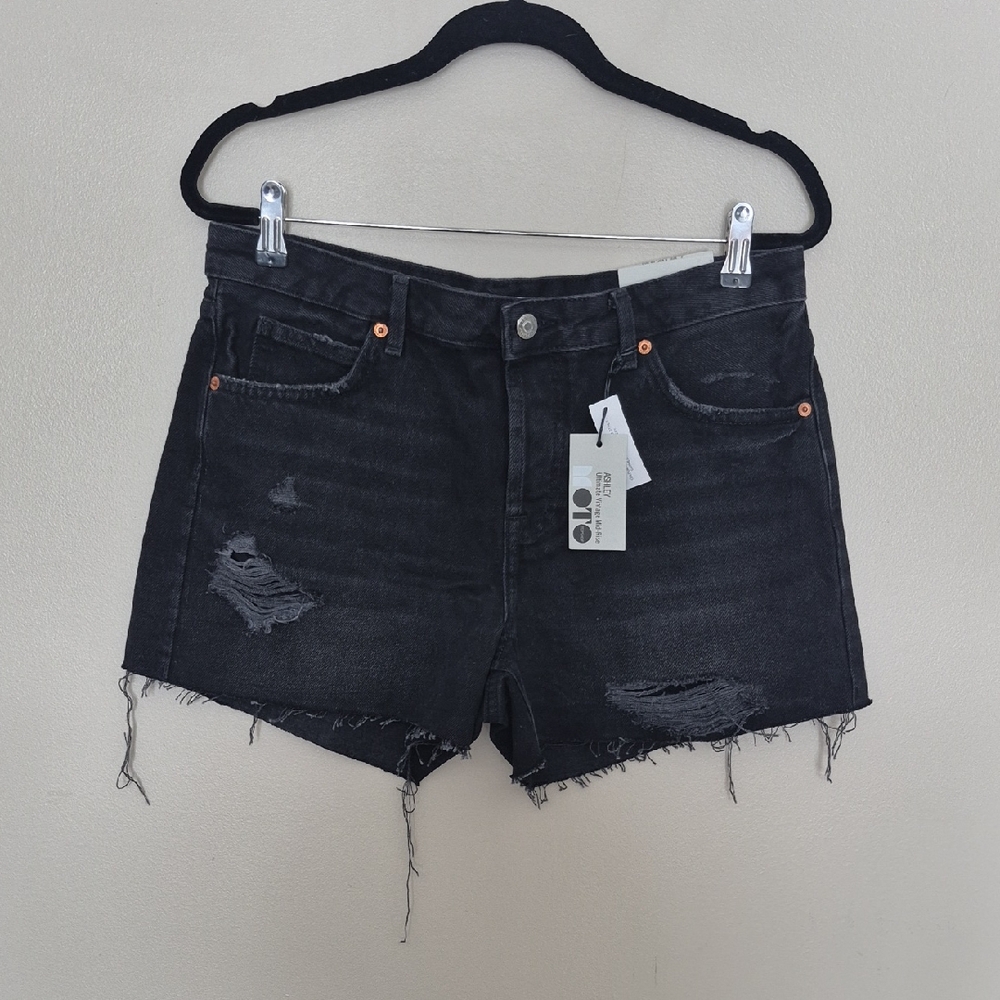New! Top Shop Black Distressed Jean Shorts